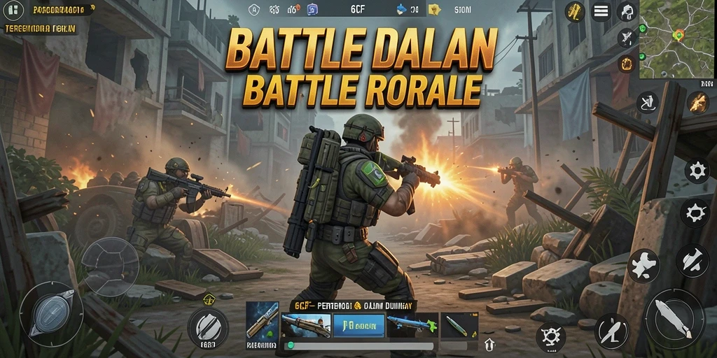 Gameplay dinamis dan strategis dalam pertempuran Battle Royale.