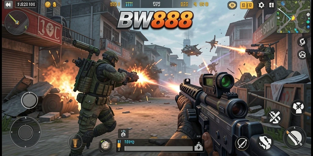 Tampilan gameplay intens di BW888 dengan aksi menembak yang mendebarkan.