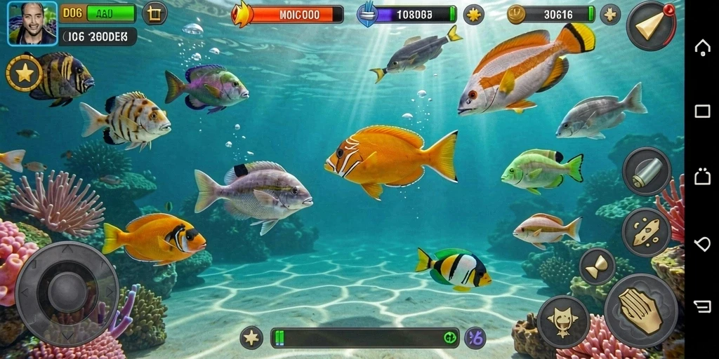 Tampilan gameplay D06 yang menakjubkan saat menembak ikan.
