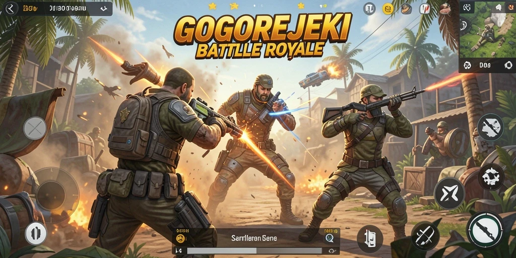 Gameplay mendebarkan di GOGOREJEKI dalam medan Battle Royale.
