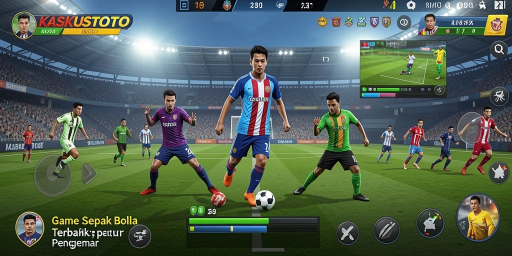 Tampilan gameplay KASKUSTOTO dengan aksi sepak bola yang mendebarkan.