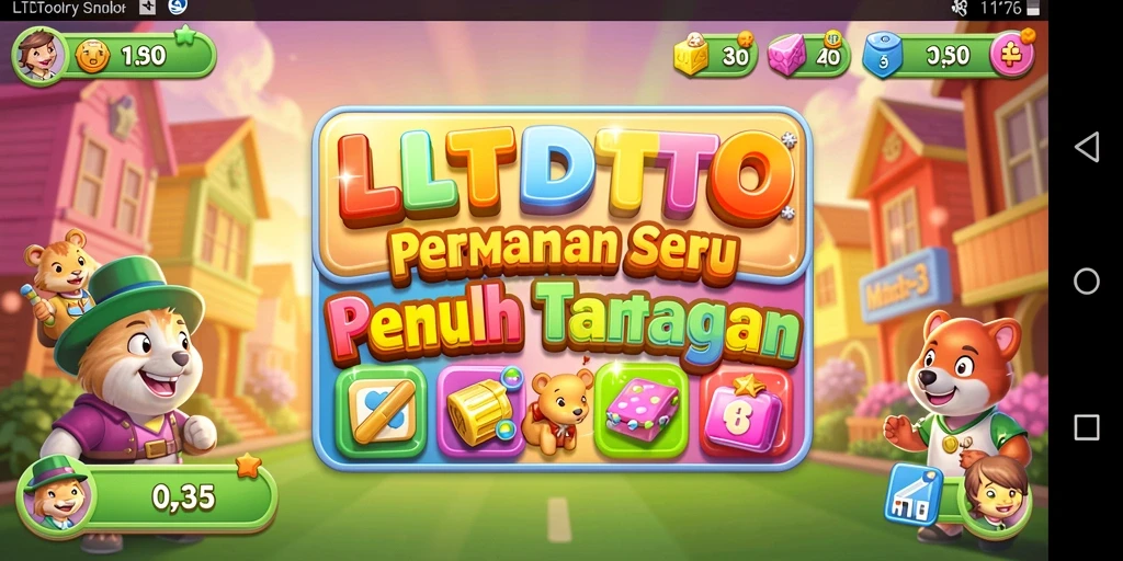 Tangkapan layar gameplay LTDTOTO yang penuh warna dan tantangan Match-3.
