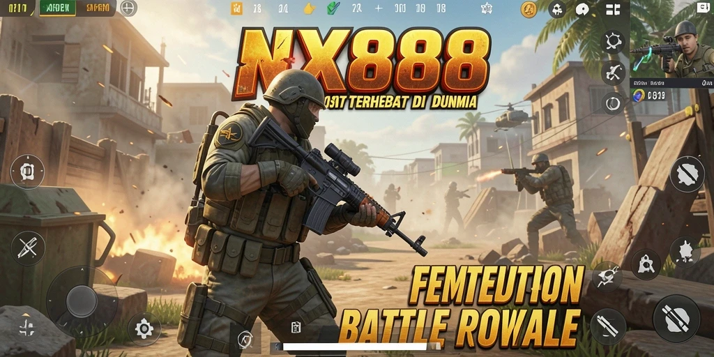 Gameplay seru NX888 dalam arena Battle Royale yang mendebarkan.