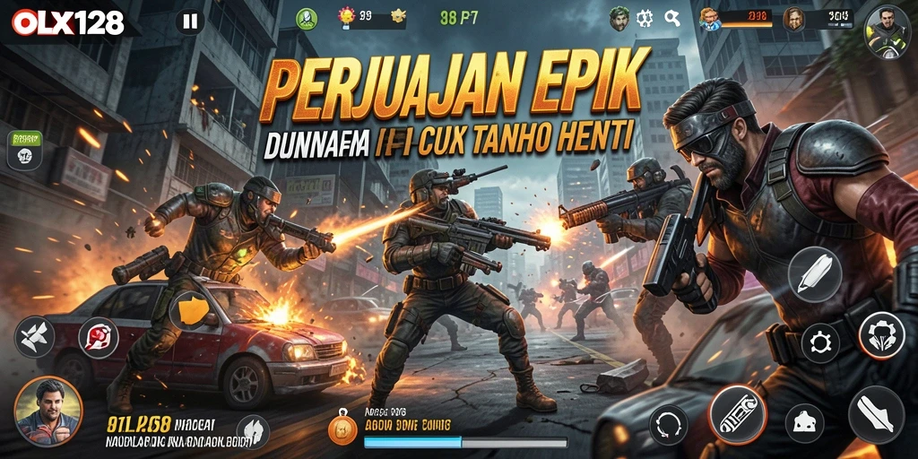 Tangkapan layar utama OLX128 menampilkan aksi tempur yang mendebarkan.