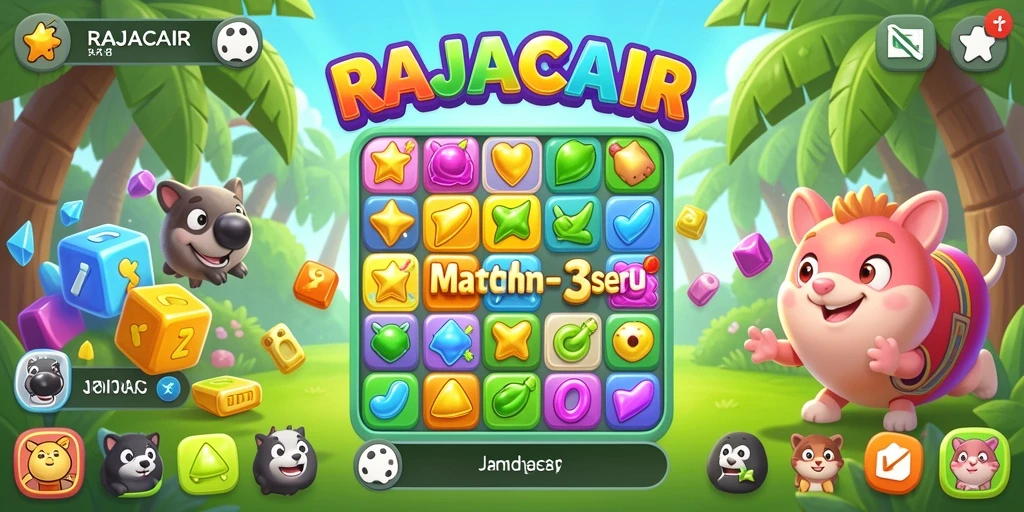 Menampilkan gameplay seru Match-3 dalam RAJACAIR.
