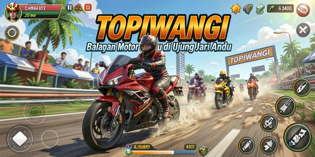 Tampilan gameplay seru dari balapan motor di TOPIWANGI.