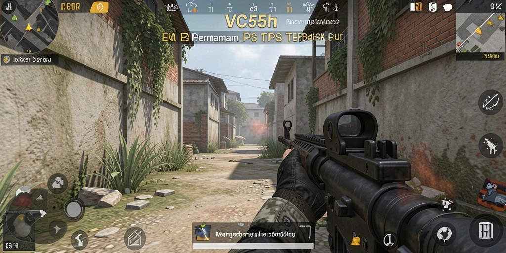 Screenshot utama VC55 menampilkan aksi menembak yang intens dalam permainan FPS.