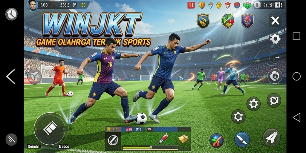 Tampilan gameplay seru dalam WINJKT menunjukkan aksi olahraga yang mendebarkan.